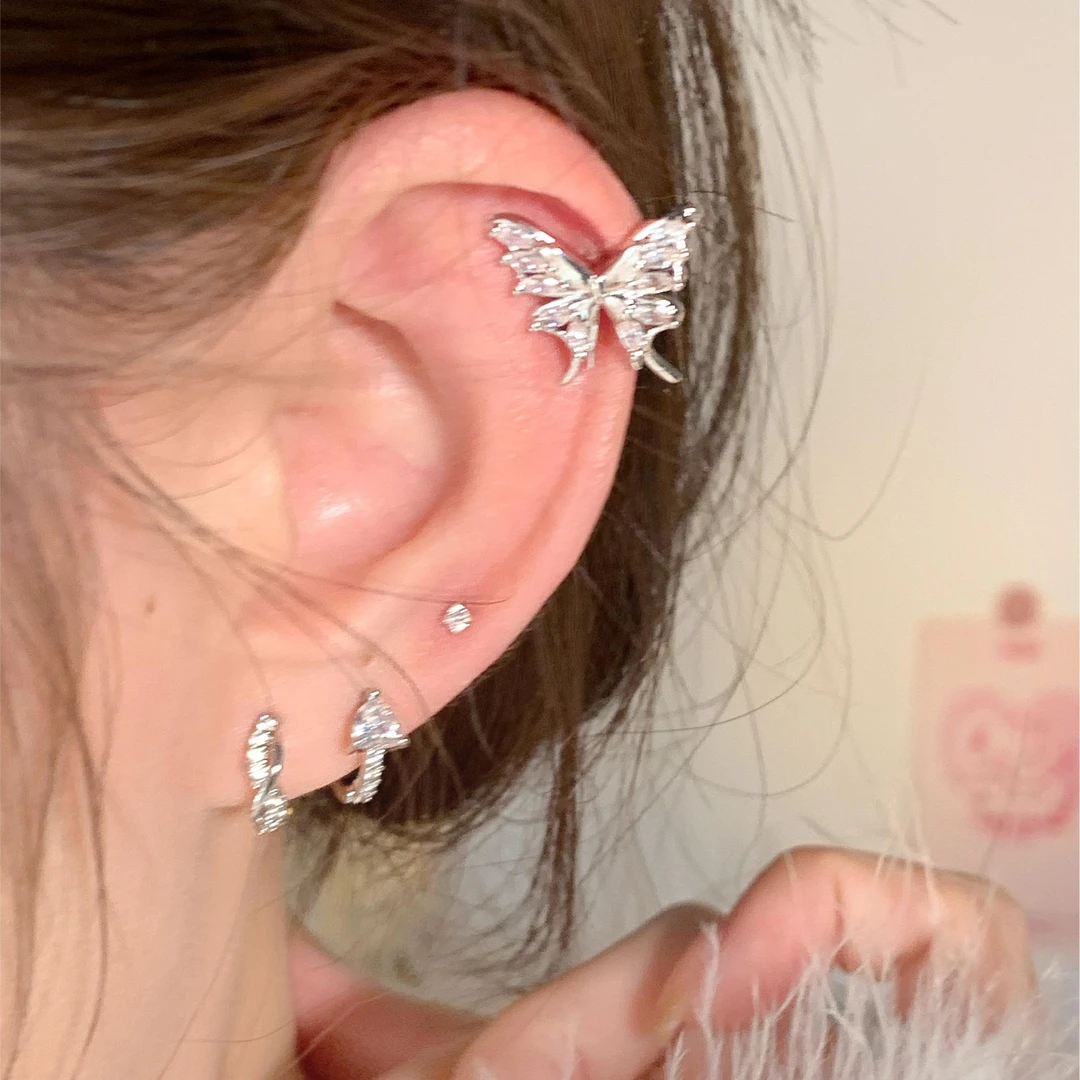 钛钢耳饰 独特大号蝴蝶耳骨钉高级小众耳饰平底螺丝拧口钛钢耳钉