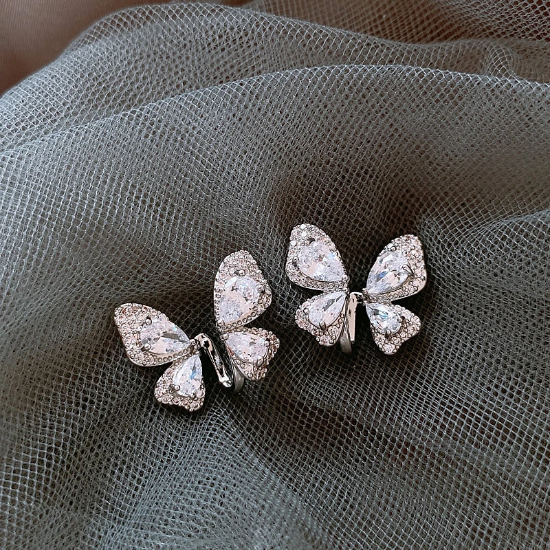 铜合金耳饰 925银针蝴蝶小耳钉女轻奢高级感耳环气质独特耳饰品潮