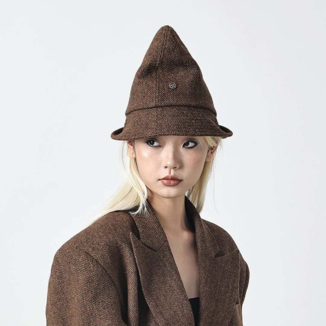 YEZI OD 纯羊毛呢渔夫帽女 秋冬复古钟形帽 老钱风氛围感棕色礼帽
