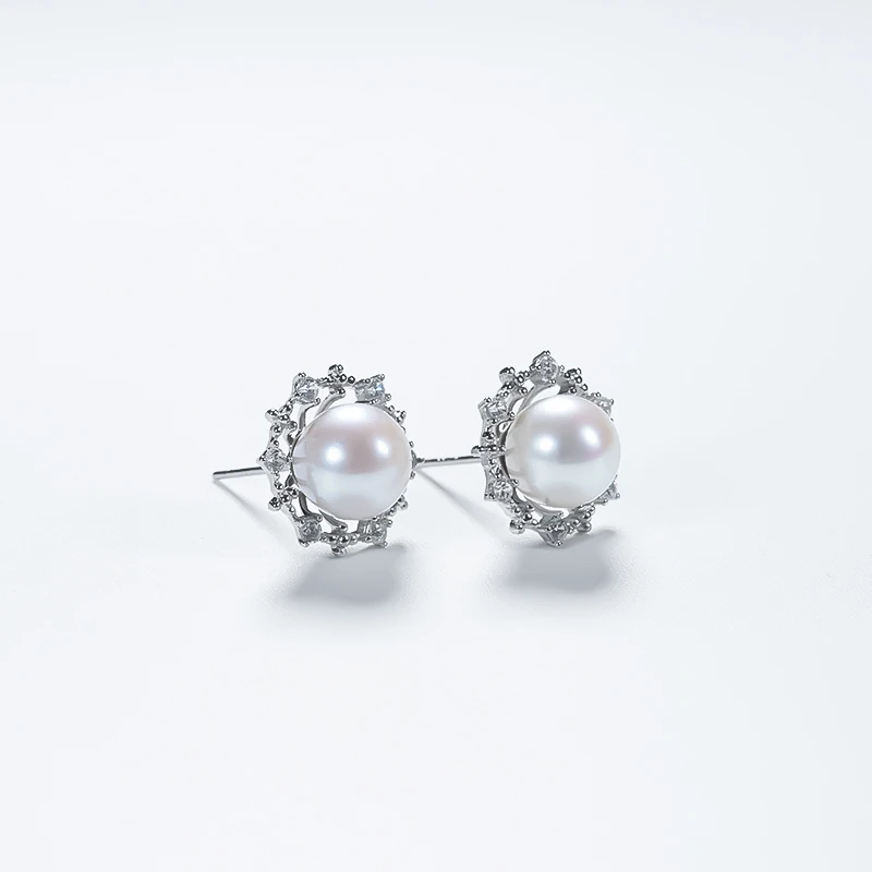 【爱迪生珍珠】S925银白色珍珠耳钉8-9mmYZL