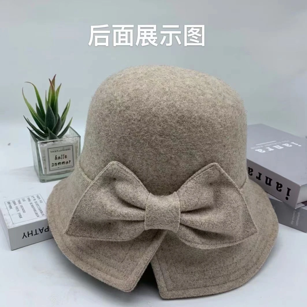 帽子女冬天百搭渔夫帽圆脸日系羊毛礼帽时尚复古全毛呢盆帽水桶帽