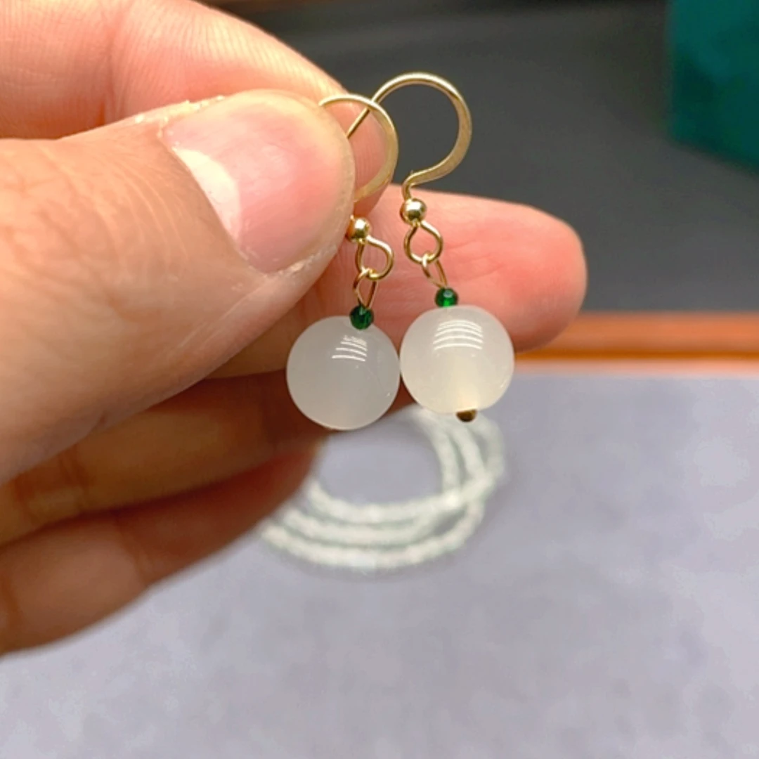 【闪购商品】和田玉耳饰14K金镶嵌