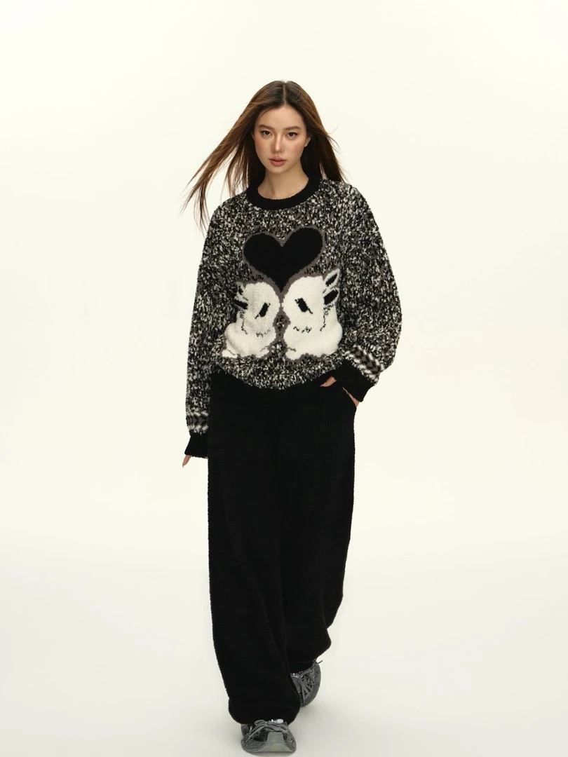 【秀秀家】冬季上新《爱心兔》软绵绵圆领网红舒适睡衣半边绒宽松