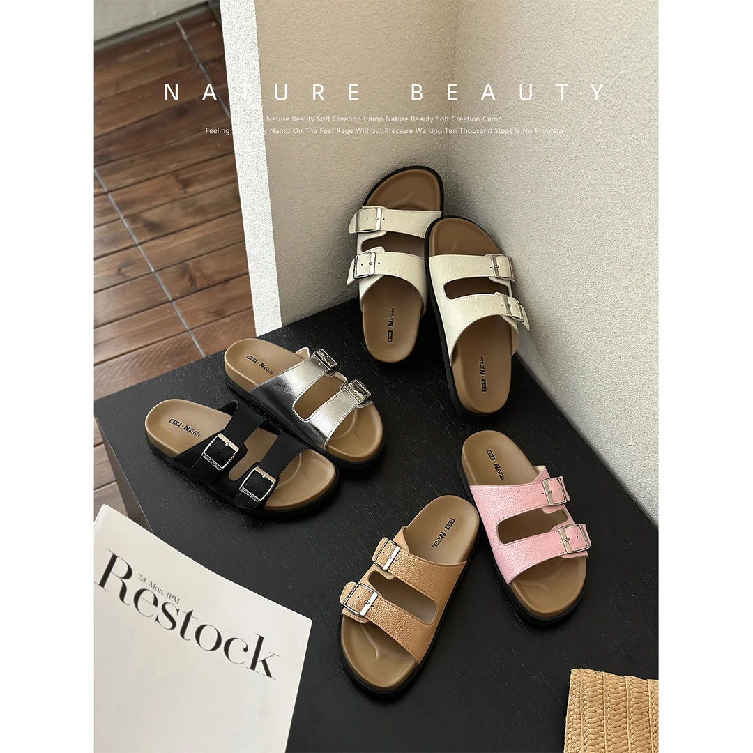 自然卷厚底拖鞋女夏外穿新款复古休闲勃肯凉鞋百搭韩版海边沙滩鞋