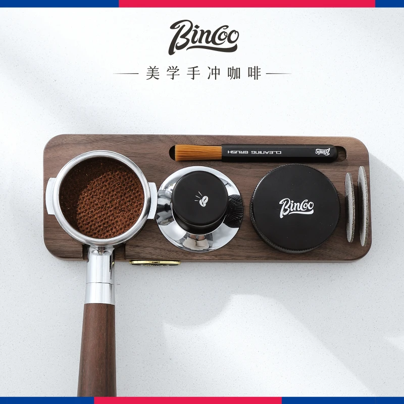 Bincoo咖啡压粉底座填压板胡桃木收纳布粉器毛刷二次分水网压粉器