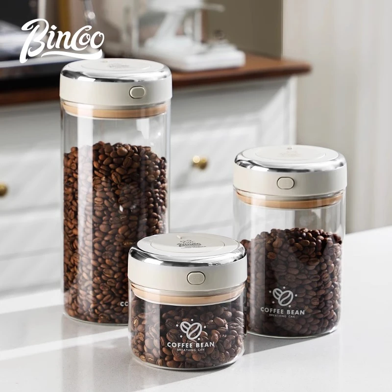 Bincoo咖啡豆抽真空密封罐玻璃储物罐保存罐储存罐子收纳罐养豆罐