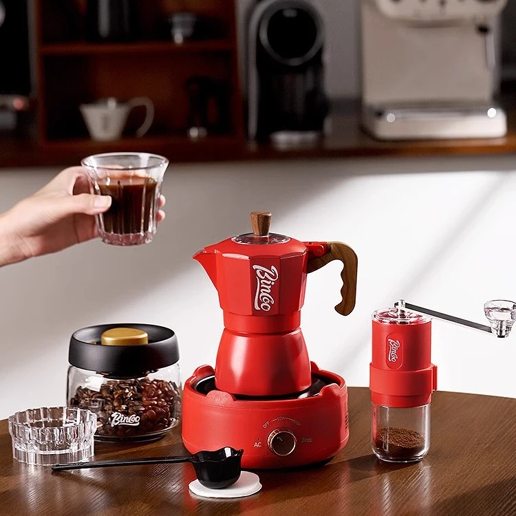 Bincoo双阀摩卡壶家用电热炉煮咖啡壶小型意式浓缩手磨咖啡机套装