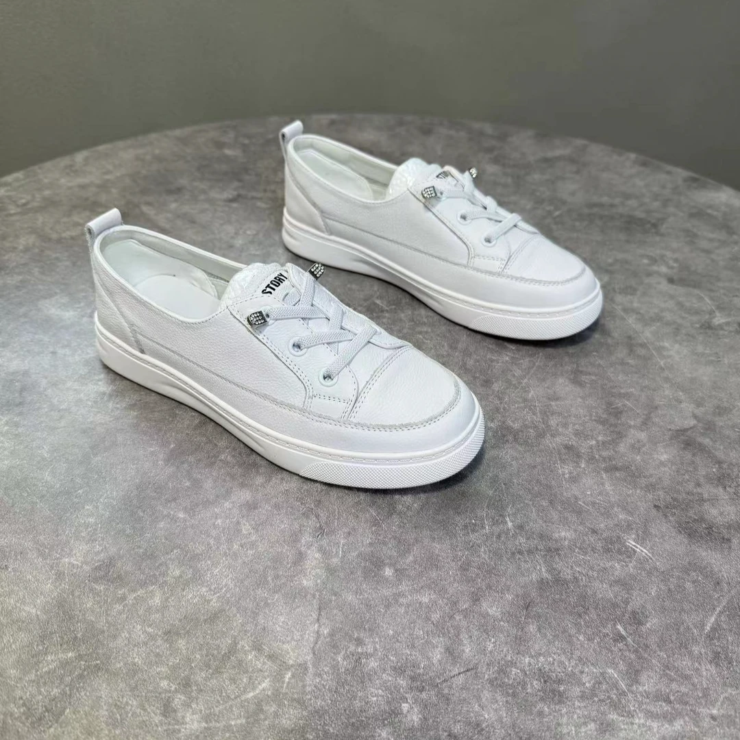 头层牛皮小白鞋时尚百搭浅口一脚蹬平底真皮软女鞋底软面夏季新款