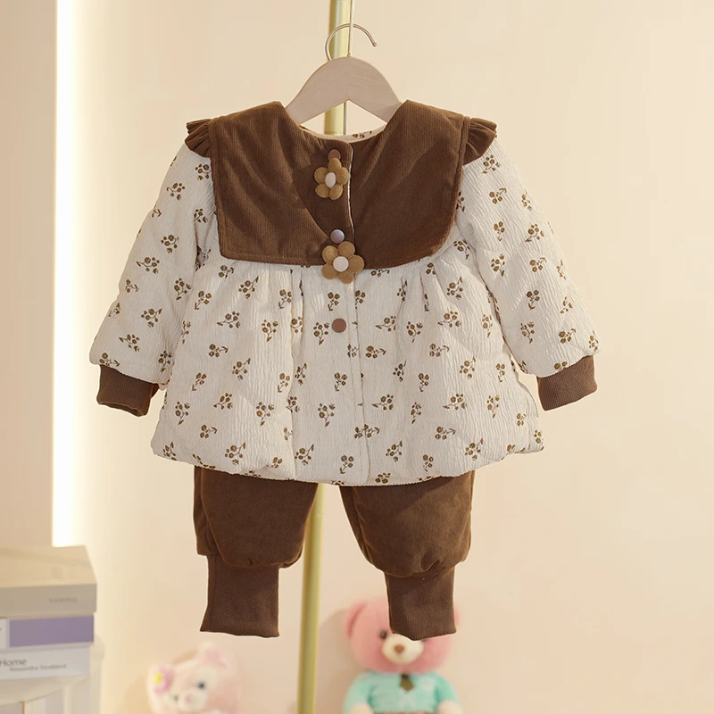女童冬装套装小童洋气时髦婴儿衣服女宝宝保暖棉服棉裤儿童两件套
