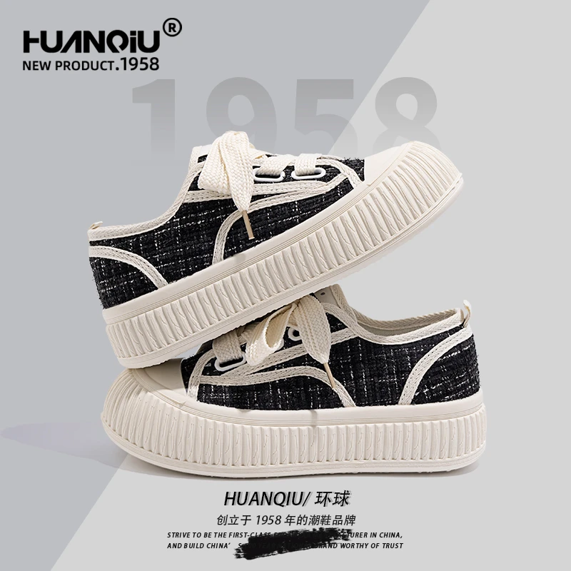 环球小香风休闲鞋女2023秋季新款百搭厚底女鞋小众原创学生帆布鞋