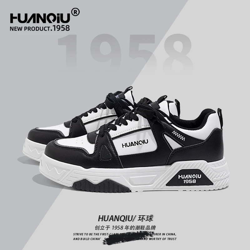环球男鞋黑白熊猫厚底板鞋男2025春季新款ins潮流韩版休闲运动鞋