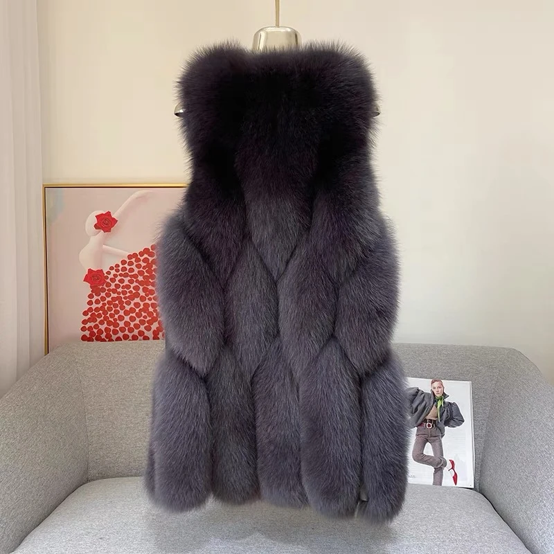 2025秋冬季新款海宁加长款狐狸毛背心女加棉保暖马甲