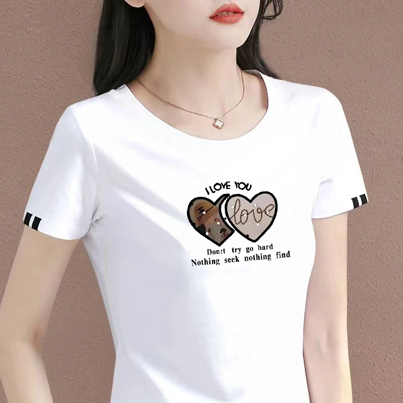 高档纯棉白色短袖t恤女2025新款ins夏季修身上衣时尚半袖洋气体恤