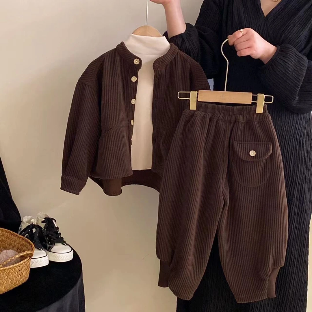 男女童中性秋冬季两件套洋气长袖长裤套装开衫上衣时髦儿