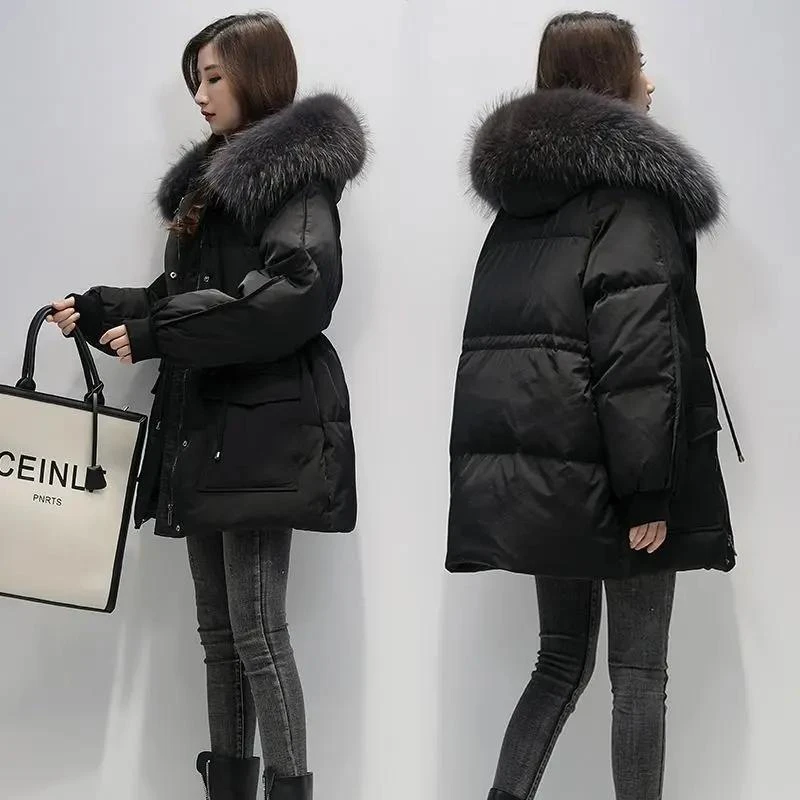 [荣荣推荐】工厂直销反季90服女真毛领收腰休闲派克服中长款