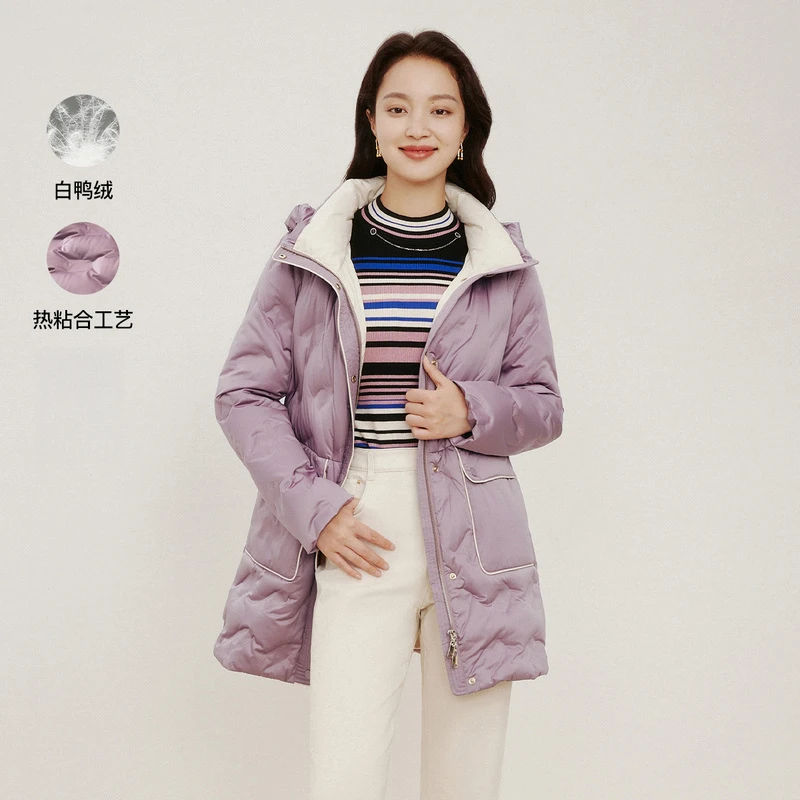 【珂莱蒂尔】长袖连帽鸭绒御寒保暖女款时尚秋冬中长款KR00807