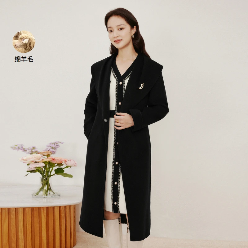 【珂莱蒂尔】大衣气质双面呢绵羊毛大衣KL01002W0