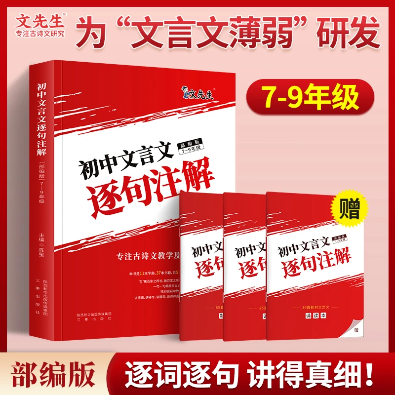 2024初中文言文逐句注解 文先生中考文言文完全解读译注及赏析语