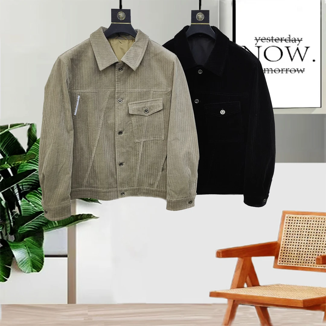 轻熟商务外套春秋灯芯绒男士短款夹克翻领复古工装男外套2376