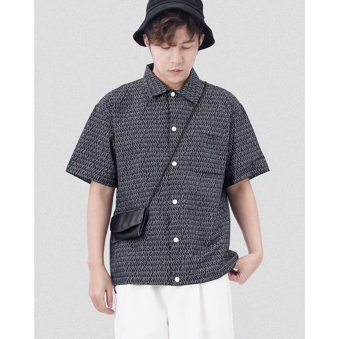 夏季新款男士大满花兔子短袖衬衫男潮流宽松半袖翻领衬衣6031