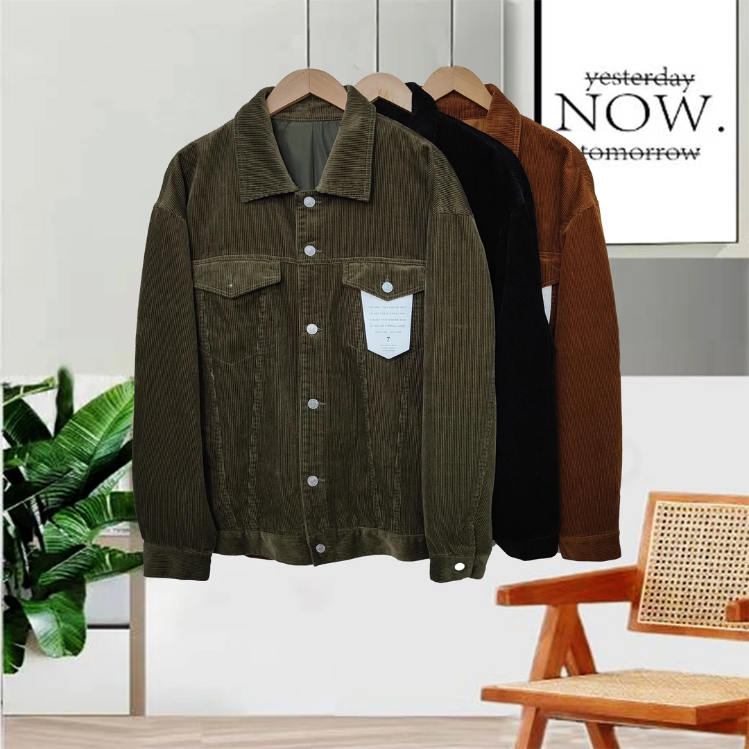 2023年秋季新款男士三色男士纯色灯芯绒翻领休闲夹克2672