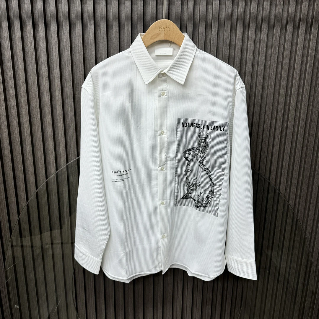 春秋新款衬衫男士时尚百搭贴布设计翻领休闲长袖衬衣男6053