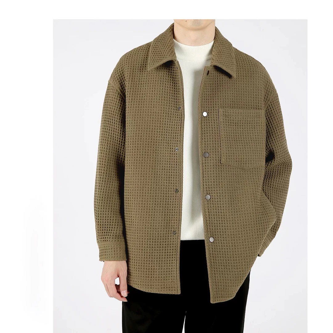 秋冬款重磅华夫格肌理感休闲毛呢外套轻熟风宽松潮流夹克68160