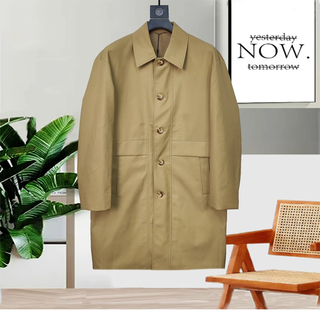 春季新款男士韩版个性时尚简约宽松版长款休闲风衣外套00318