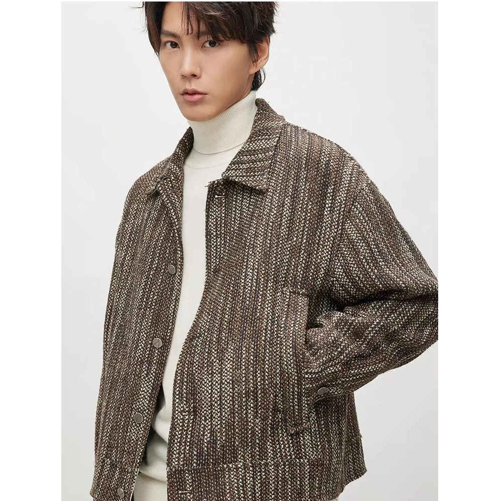 春秋新款夹克男士户外潮流休闲编织翻领短款休闲男外套24210