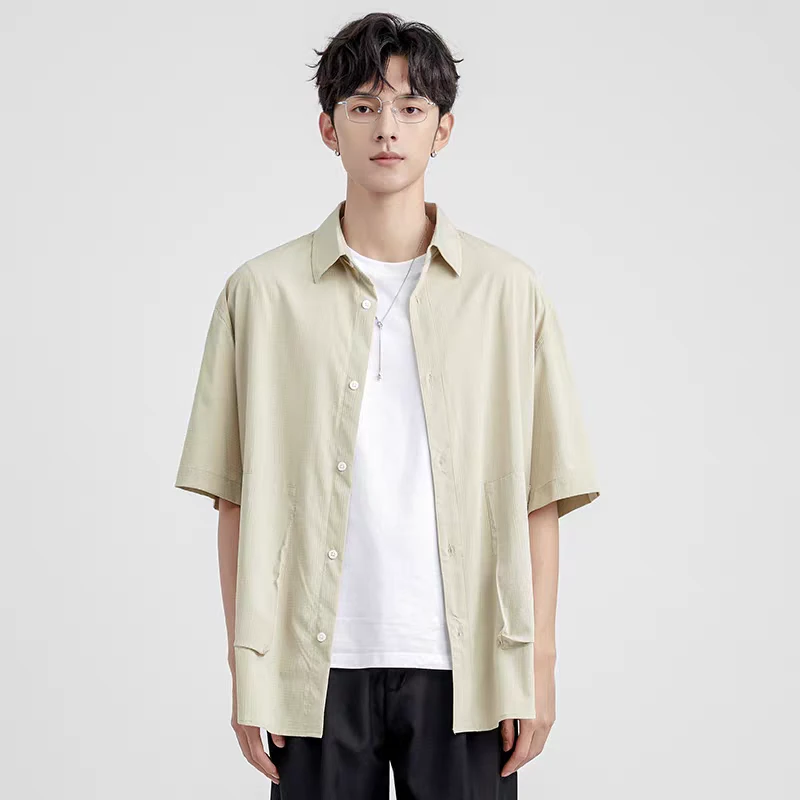 夏季新款轻奢高级感男士短袖衬衫宽松休闲青年慵懒风时尚衬衣3355
