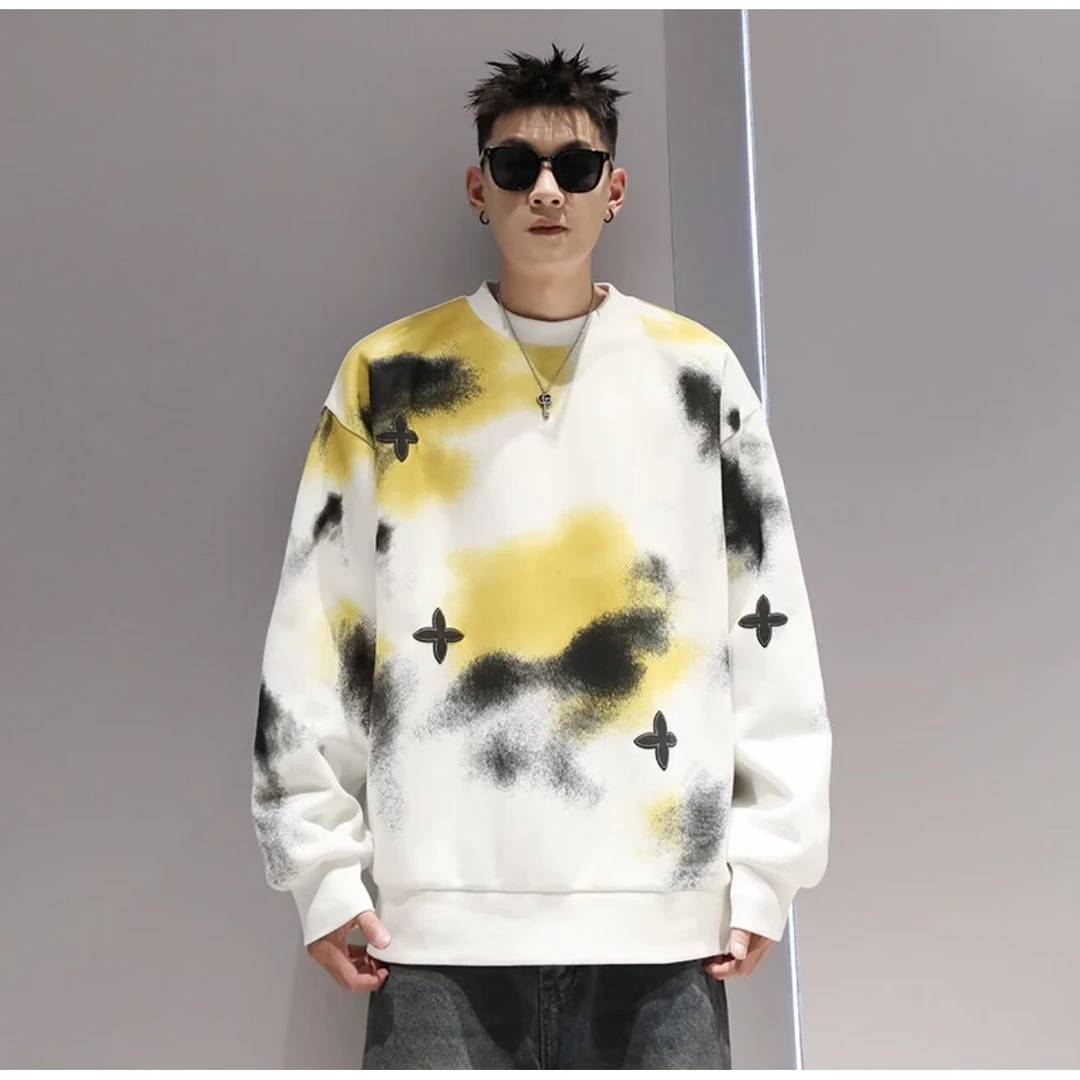 刺绣扎染圆领卫衣   秋季男士美式潮牌宽松休闲卫衣24185