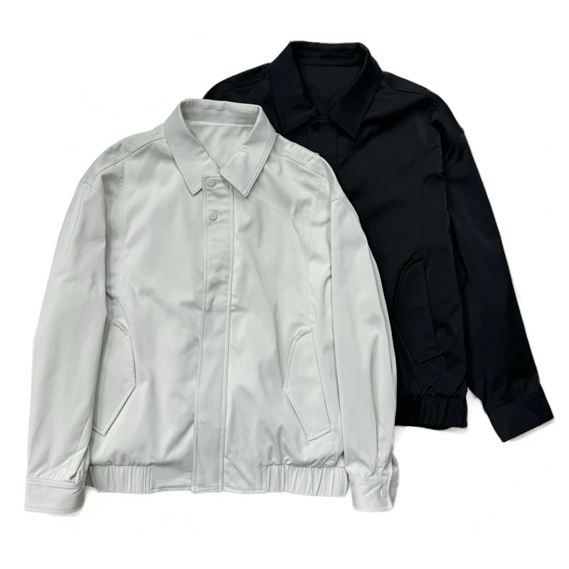 秋季新款男士时尚简百搭休闲夹克简约纯色翻领男外套上衣4211