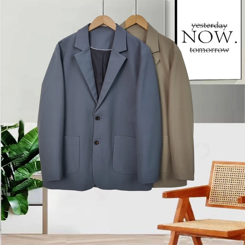 2023年春季新款男士两色单排扣休闲扩版西服上装22007