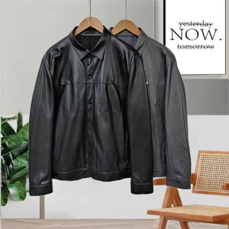 2023年秋季新款男士两色休闲翻领短款长袖高品质皮衣0360