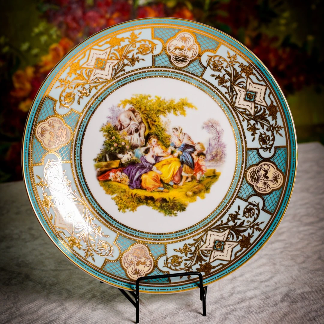 PIAMONTE意大利花卉赏盘餐盘精致欧式轻奢家用描金真金