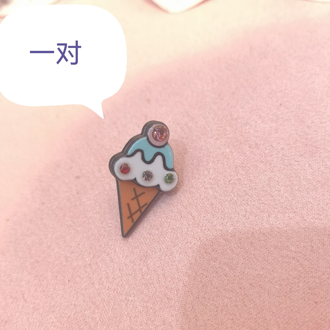 铜合金耳饰 B166蓝色冰淇淋耳钉耳饰