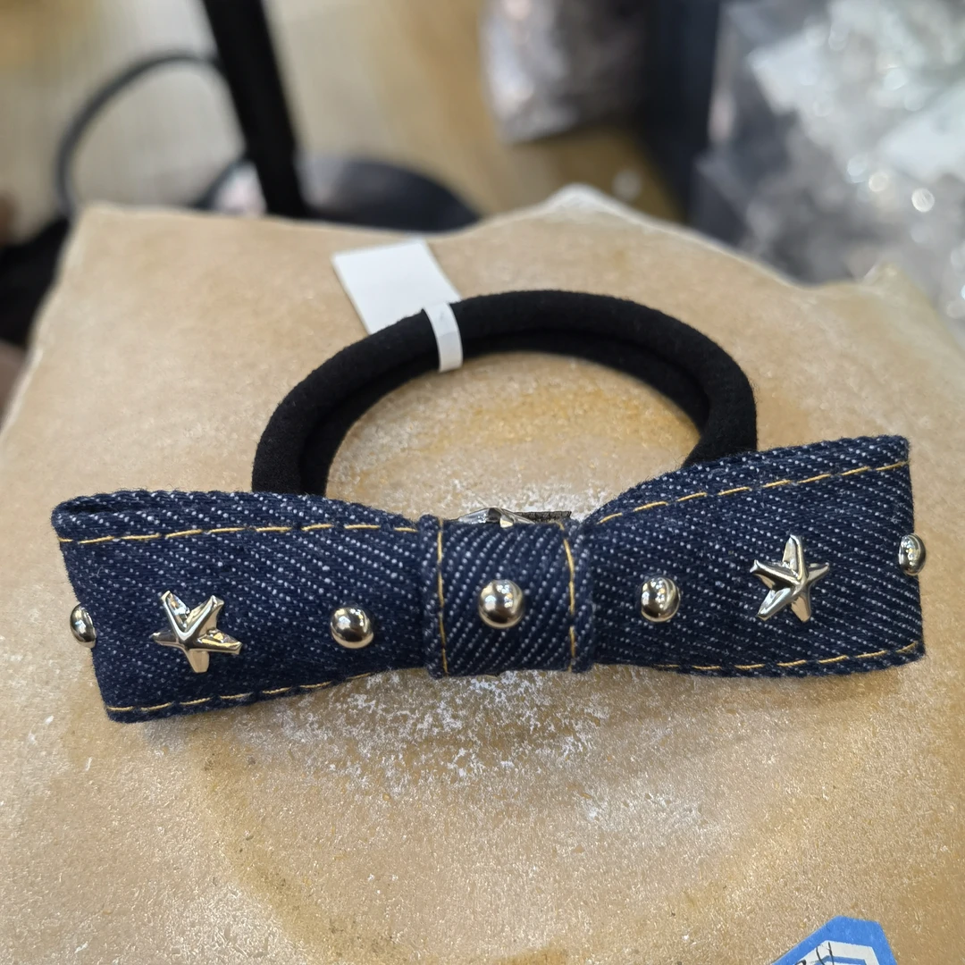 A230蓝色牛仔蝴蝶结星星发绳
