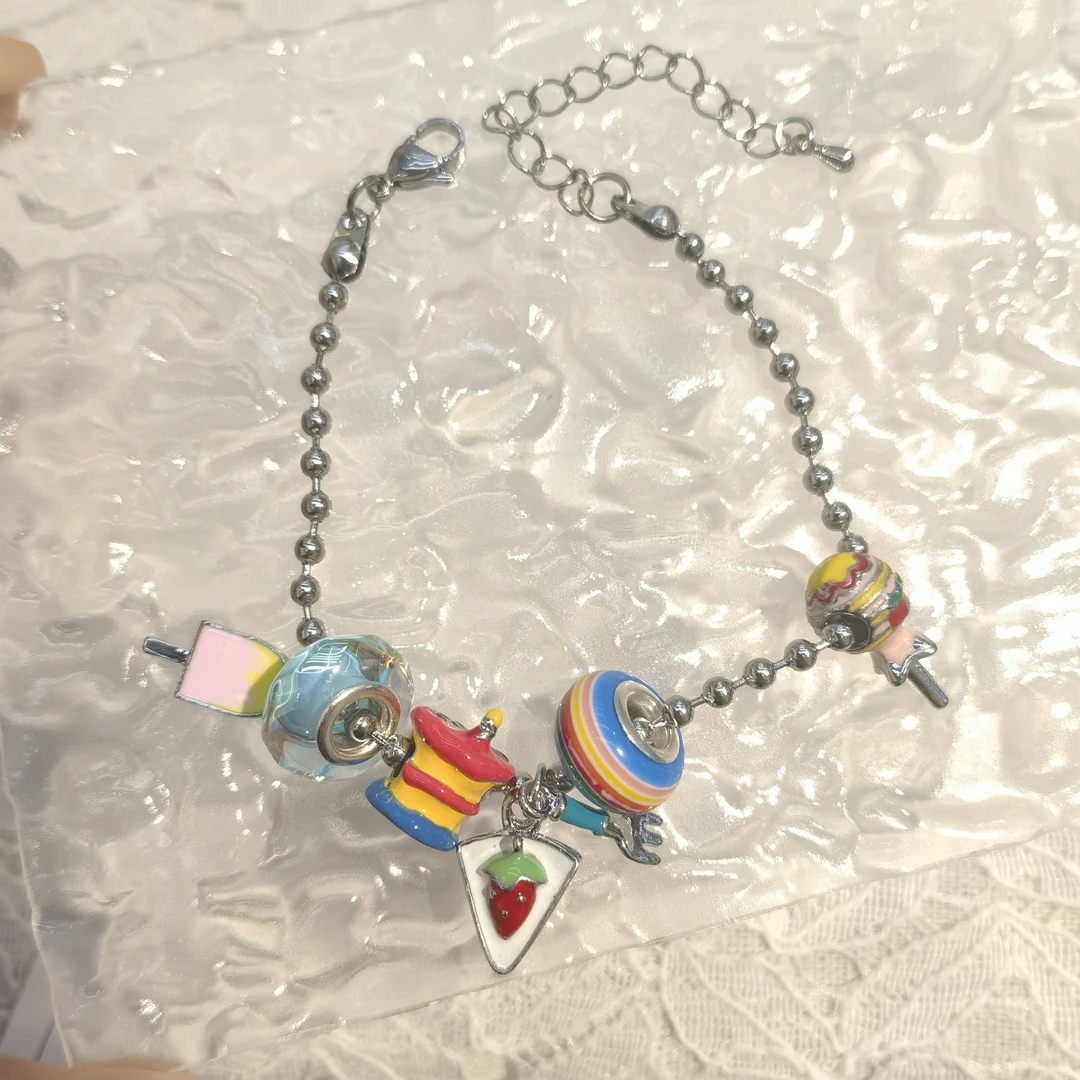 钛钢手链 A529草莓蛋糕棒棒糖手链