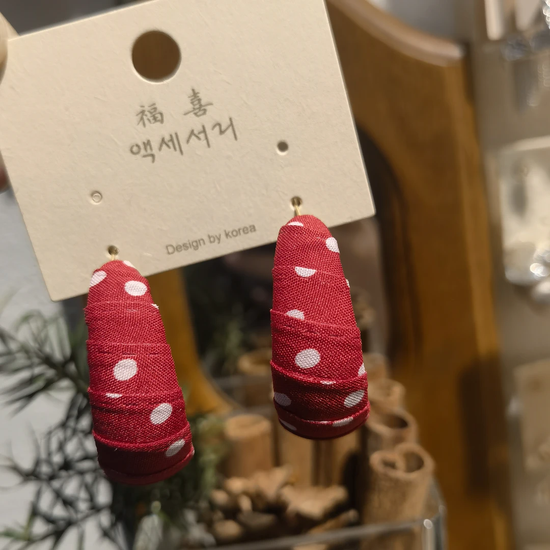 铜合金仿珍珠项链 B142红色波点耳圈款耳饰