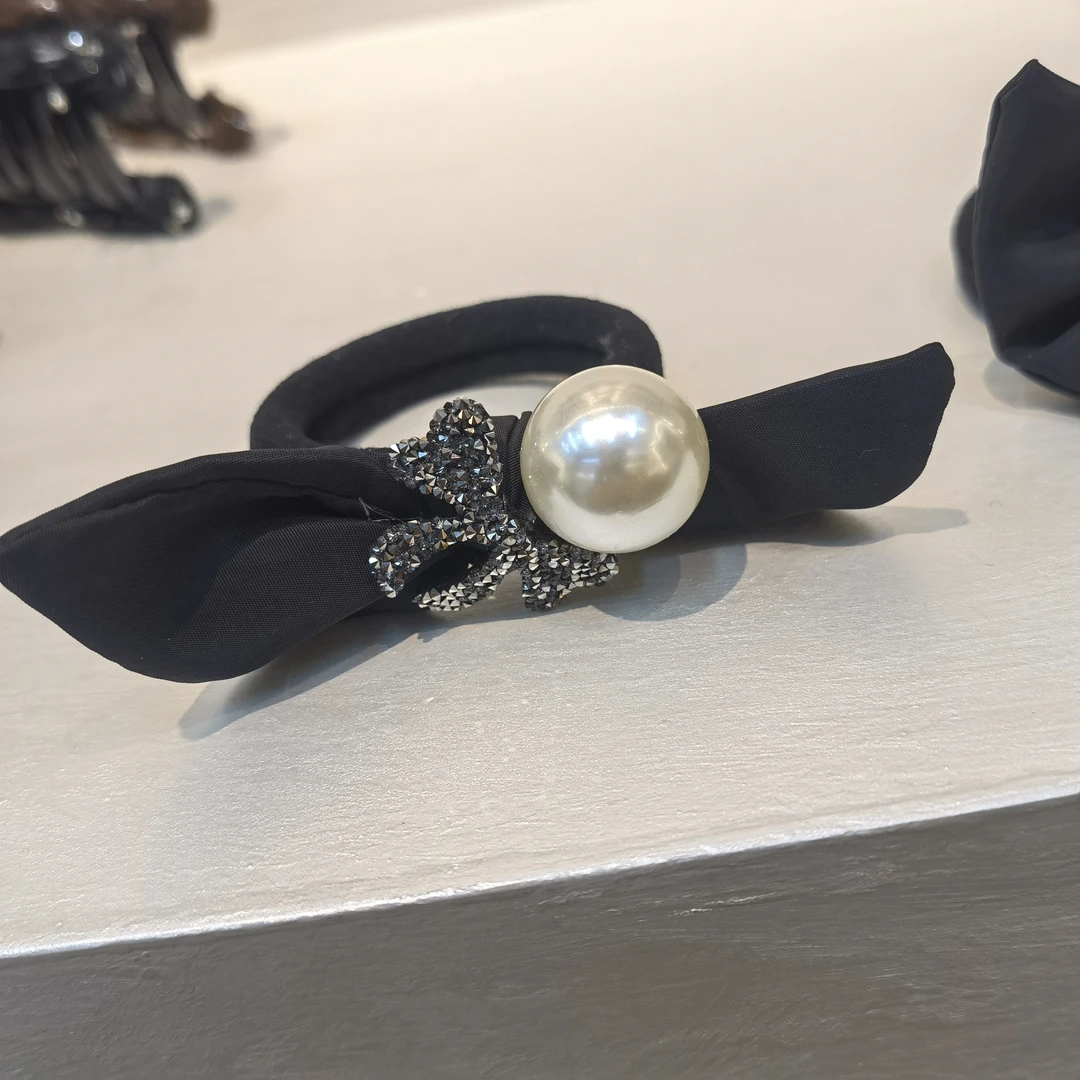 B699黑色砂糖蝴蝶结单珠发绳