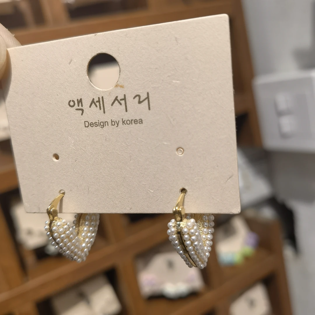 铜合金耳饰 B701金色爱心珠珠耳扣款耳饰