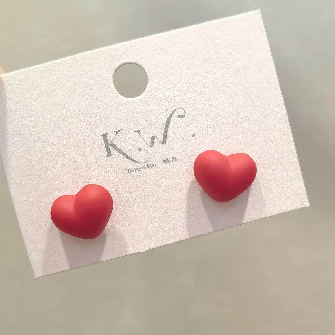 铜合金耳饰 B685红色爱心耳钉耳饰