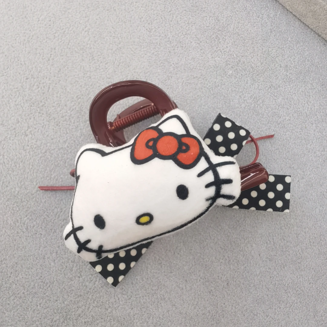 A173白色KT猫咪波点蝴蝶结AB面长不大抓夹