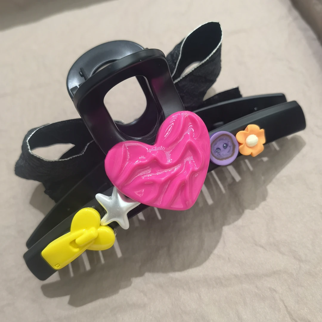 A348玫红色爱心蝴蝶结AB面大抓夹