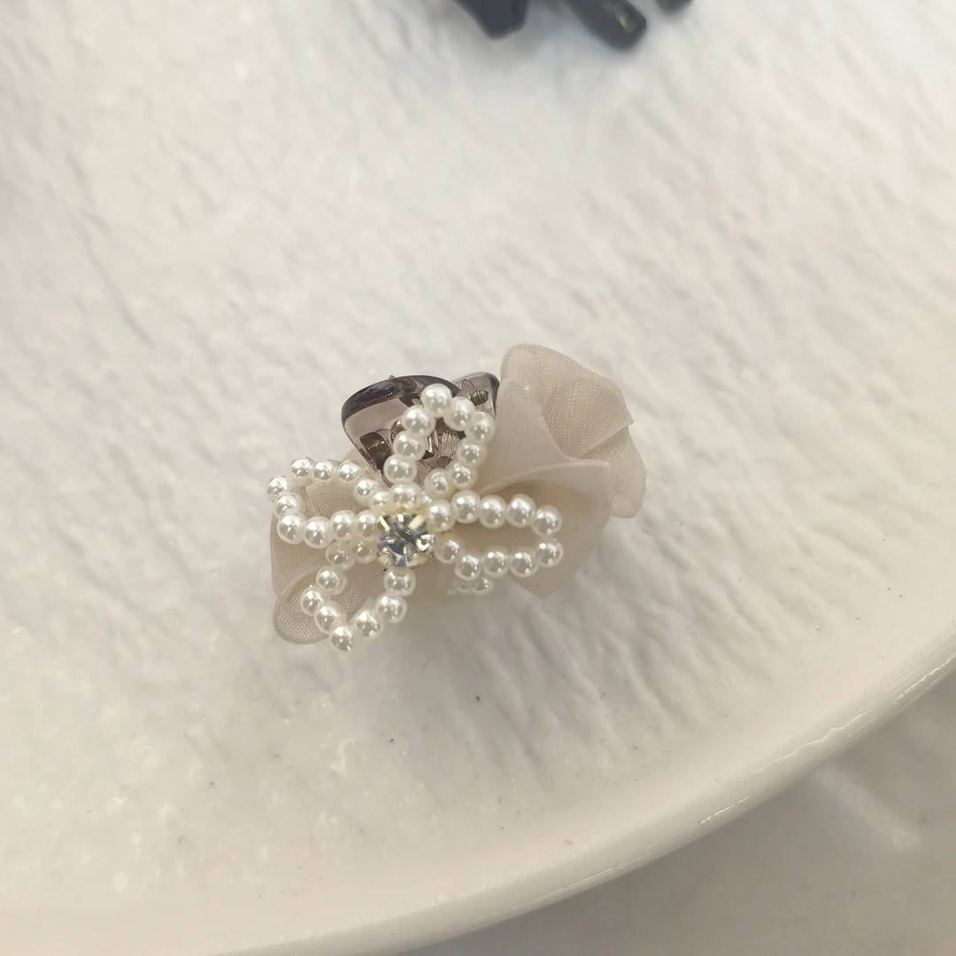 B438纱纱珠珠蝴蝶结刘海小抓夹