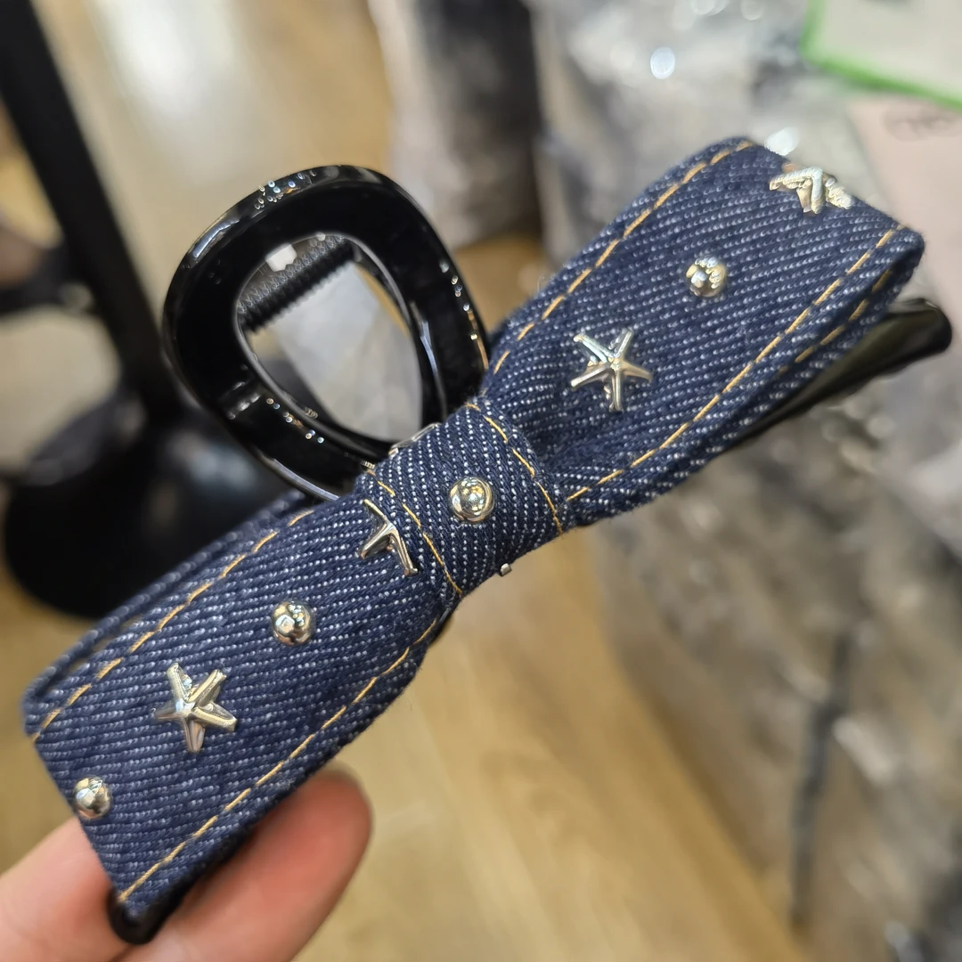 A220蓝色牛仔蝴蝶结星星大抓夹