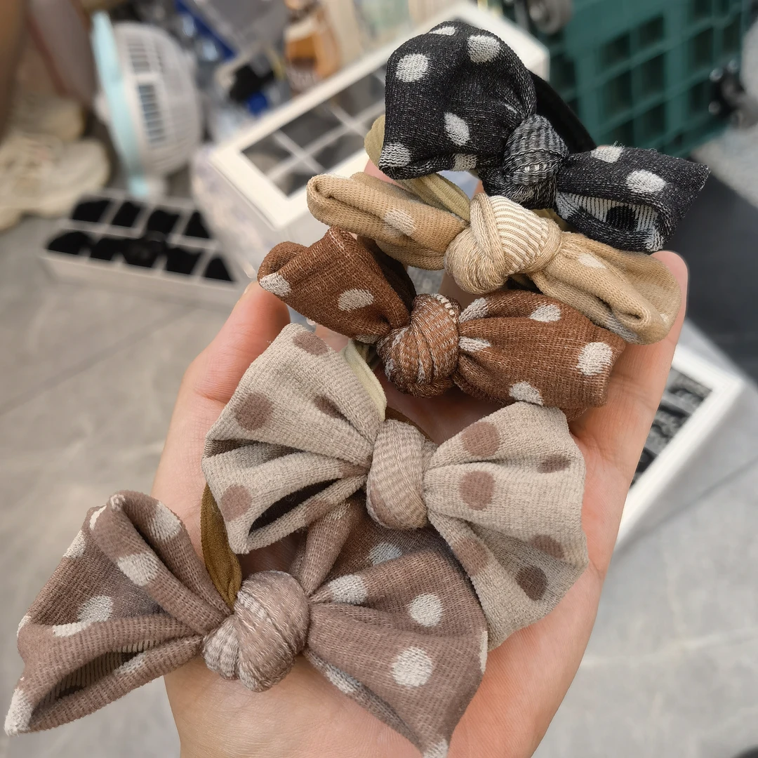 A861波点蝴蝶结发绳一组5根5个颜色