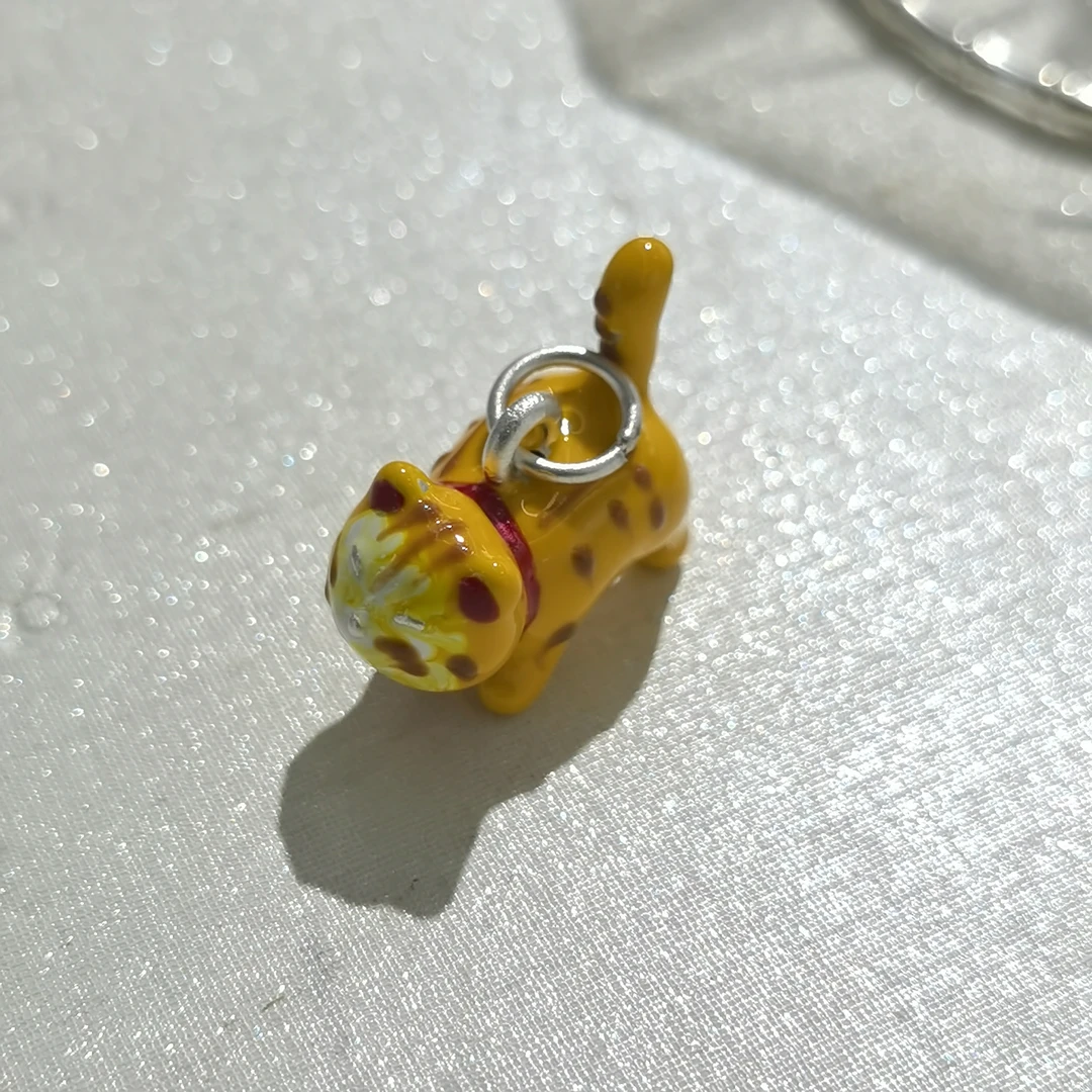 铜合金仿珍珠项链 A798黄色大个猫咪项链吊坠