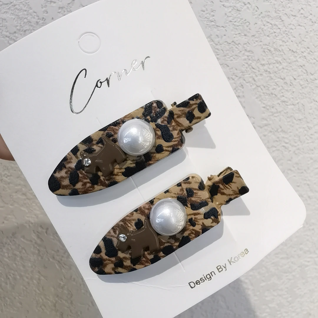 B163咖色豹纹狗狗小铲子边夹一对