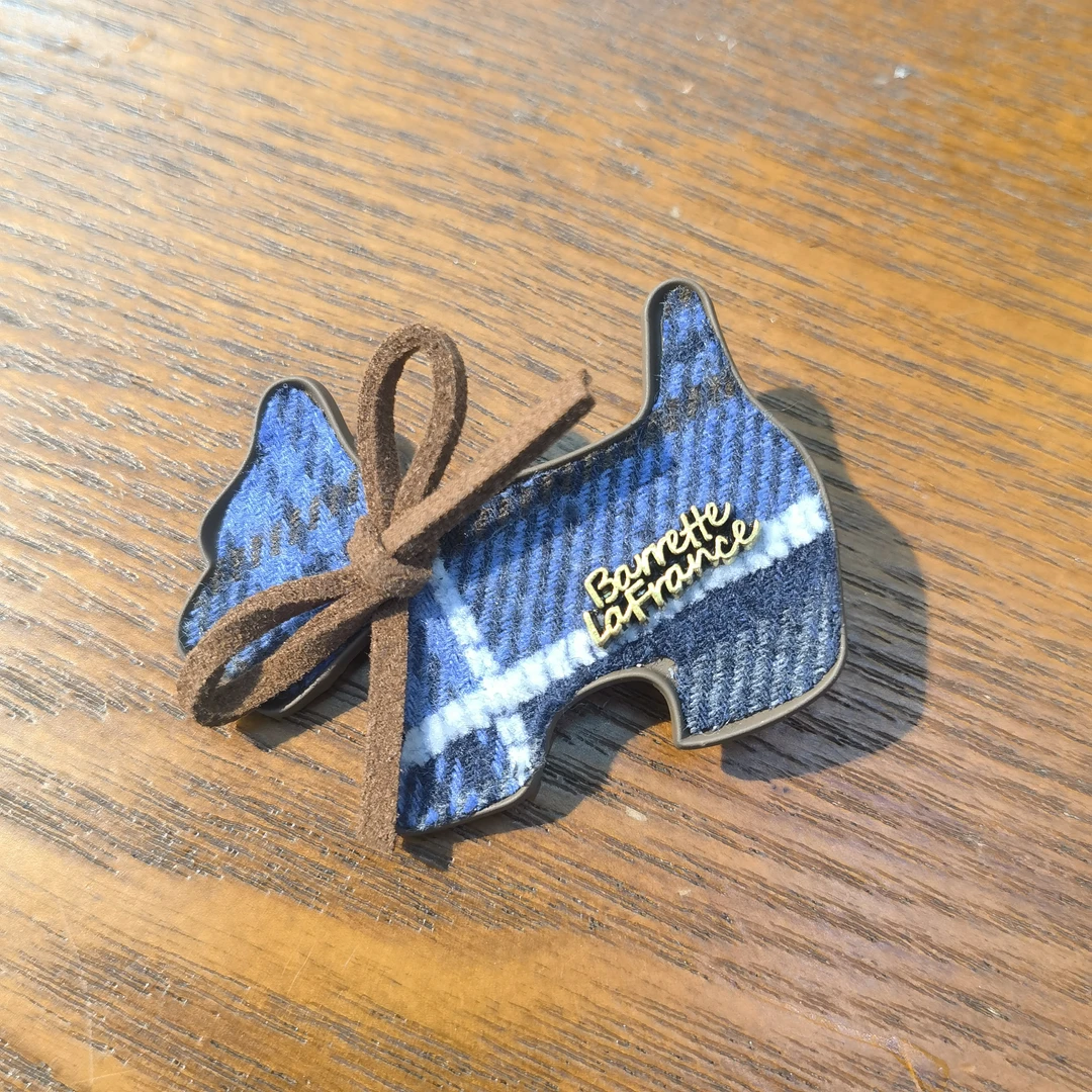 B481咖色蝴蝶结蓝色格纹狗狗边夹